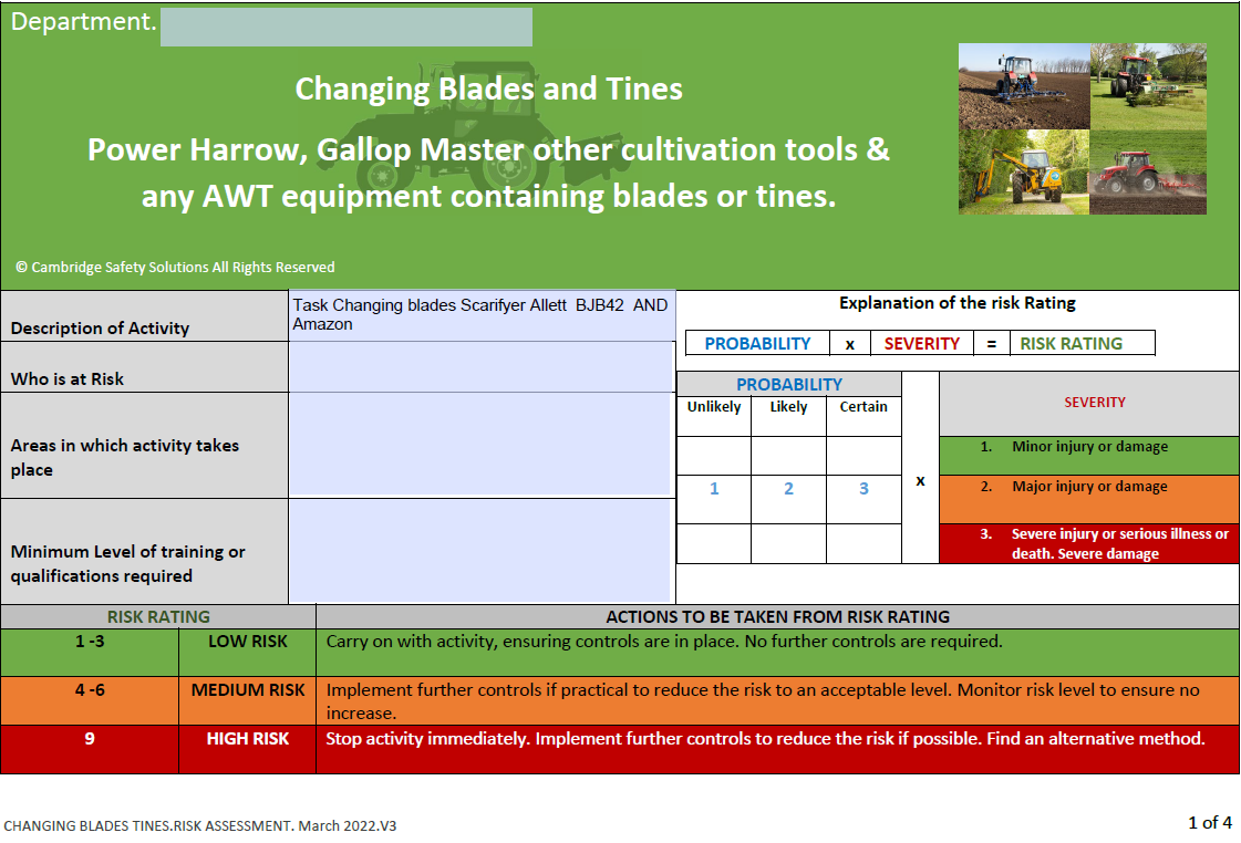 Tine and Harrow - Risk Assessment